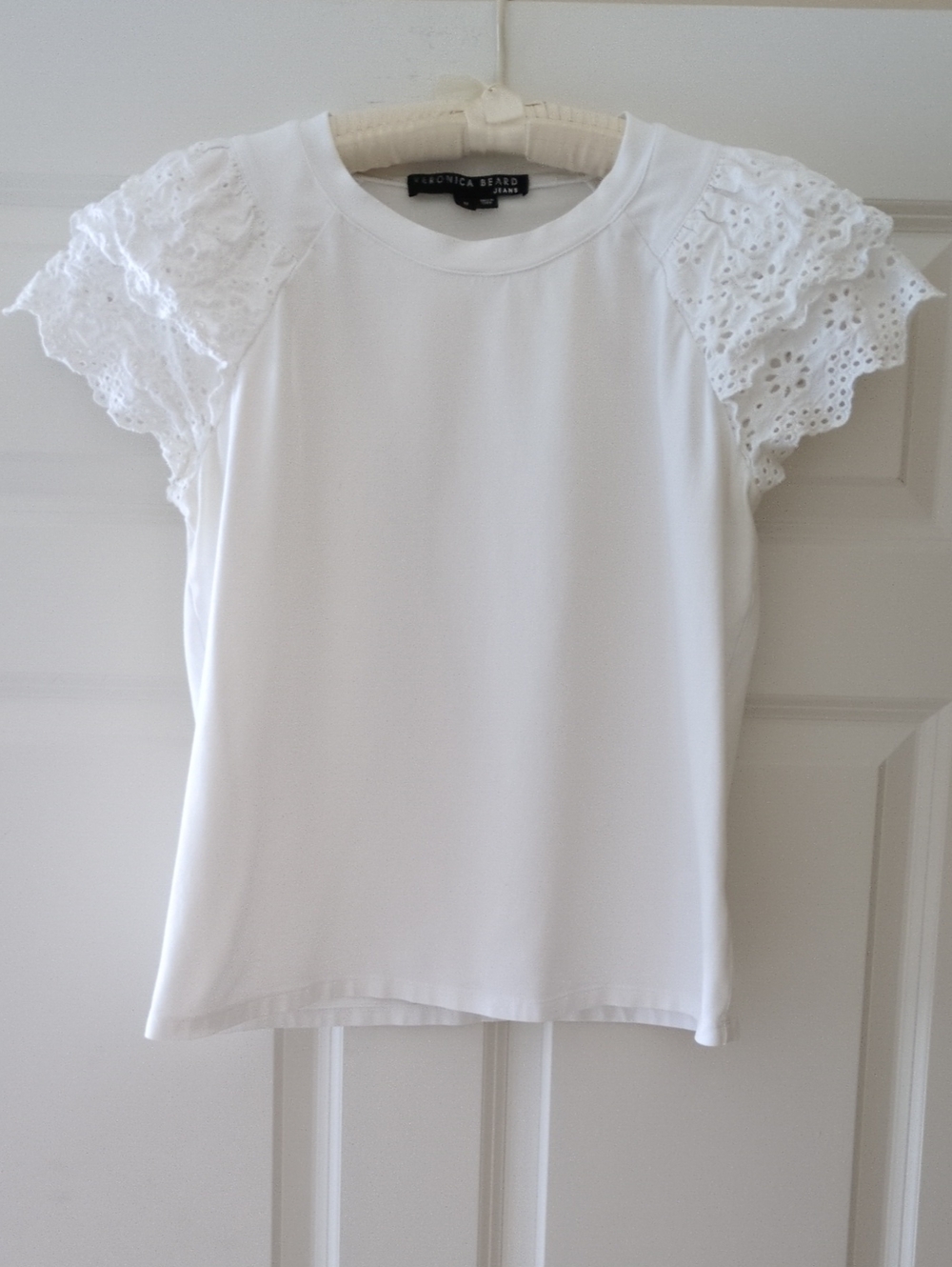 Veronica Beard Jeans Blythe Eyelet-Sleeve Top Medium White